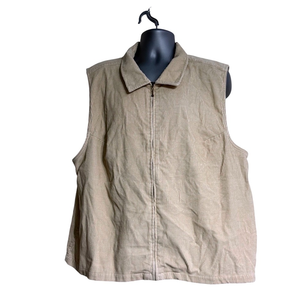 CJ Banks Tan Corduroy Full Zip Vest Womens 3X Beige Collared Sleeveless Jacket